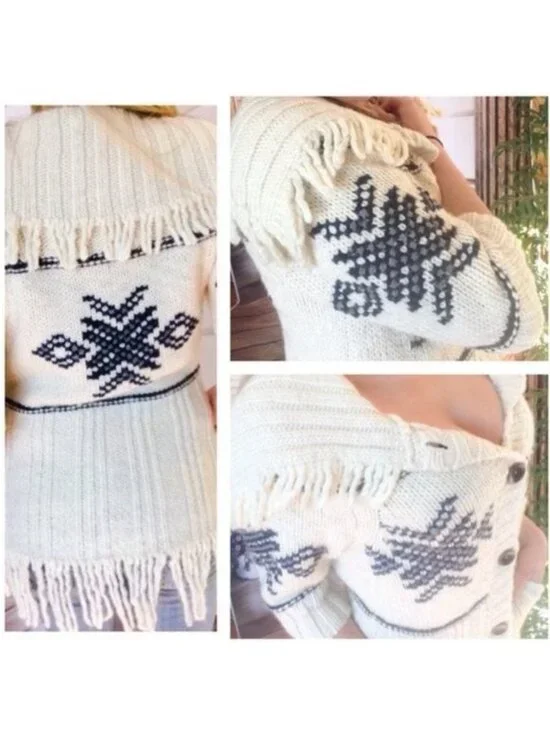 RARE Hollister Fringe Hem Cream Cardigan | Boho Indie Sleaze Coastal Cowgirl Y2K - Picture 12 of 16